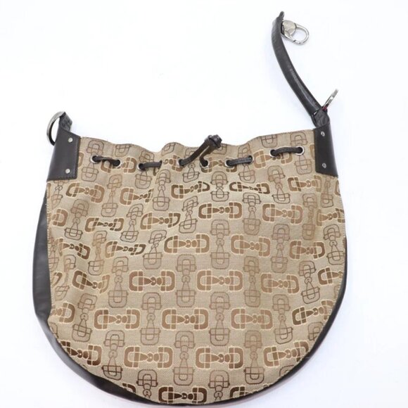 Gucci Horsebit Drawstring Hobo Canvas Leather Trim - Brown - Picture 4 of 16